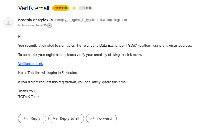 Email received on user’s entered email address