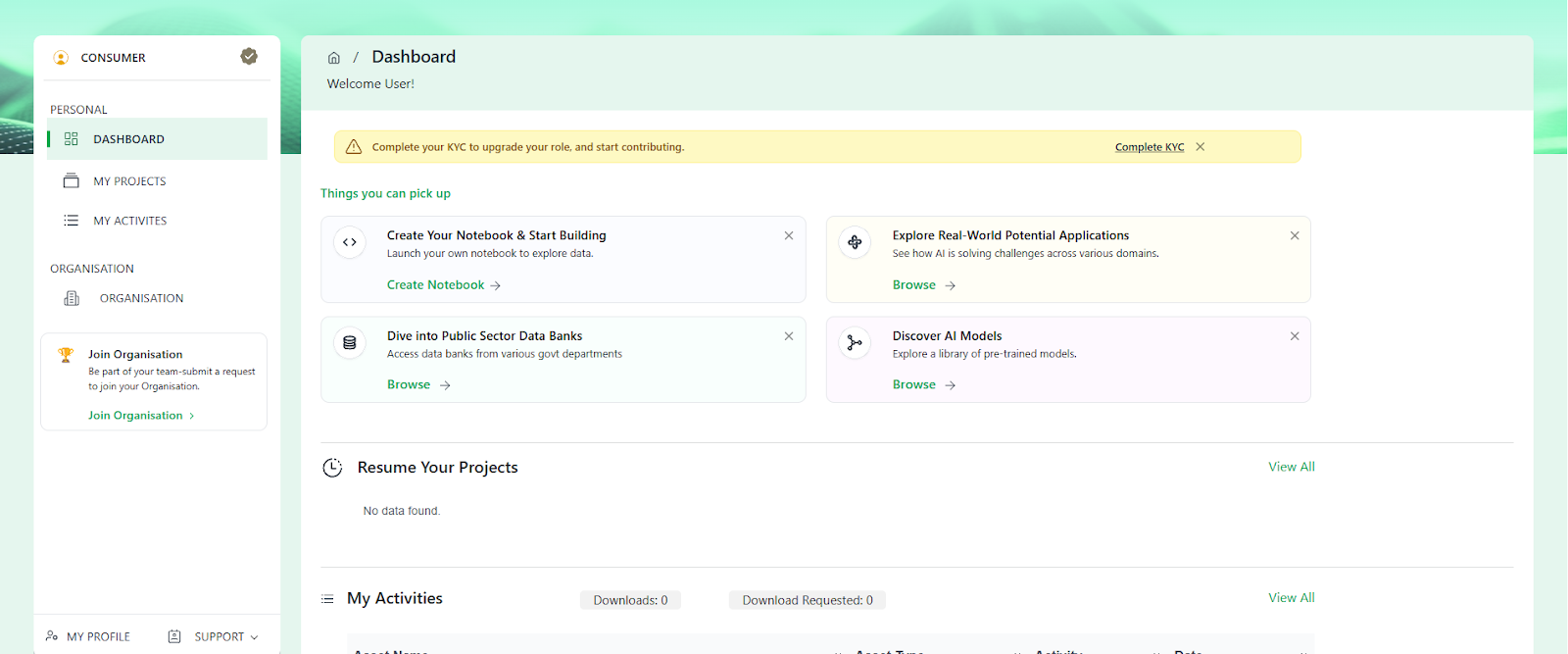 Post-login consumer dashboard