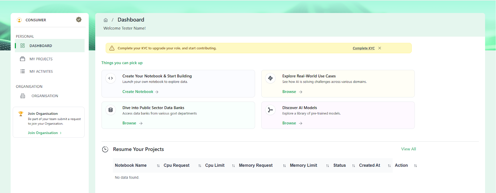 Post-login consumer dashboard