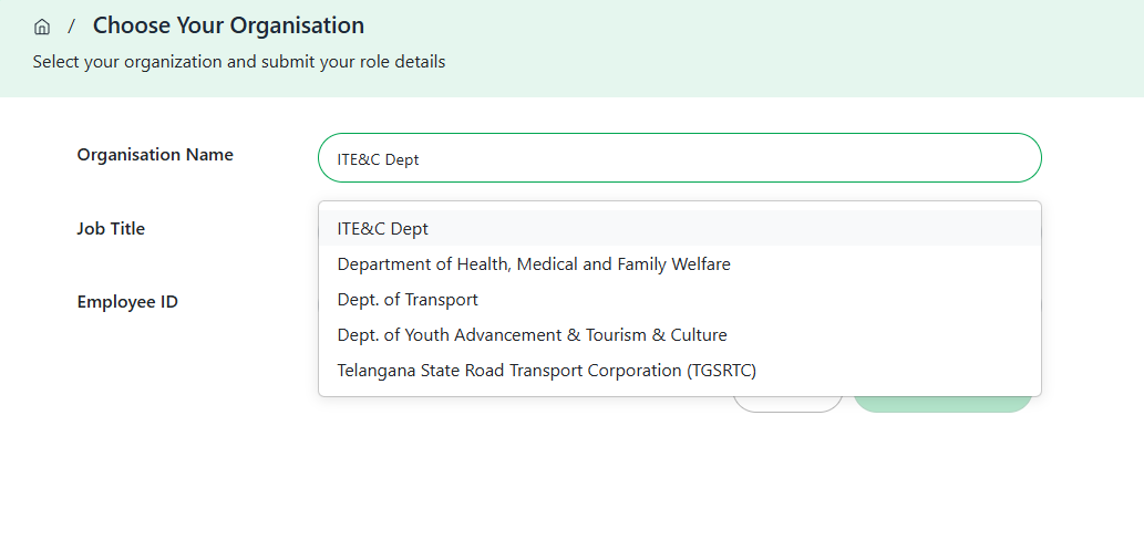 Selecting Organisation Name